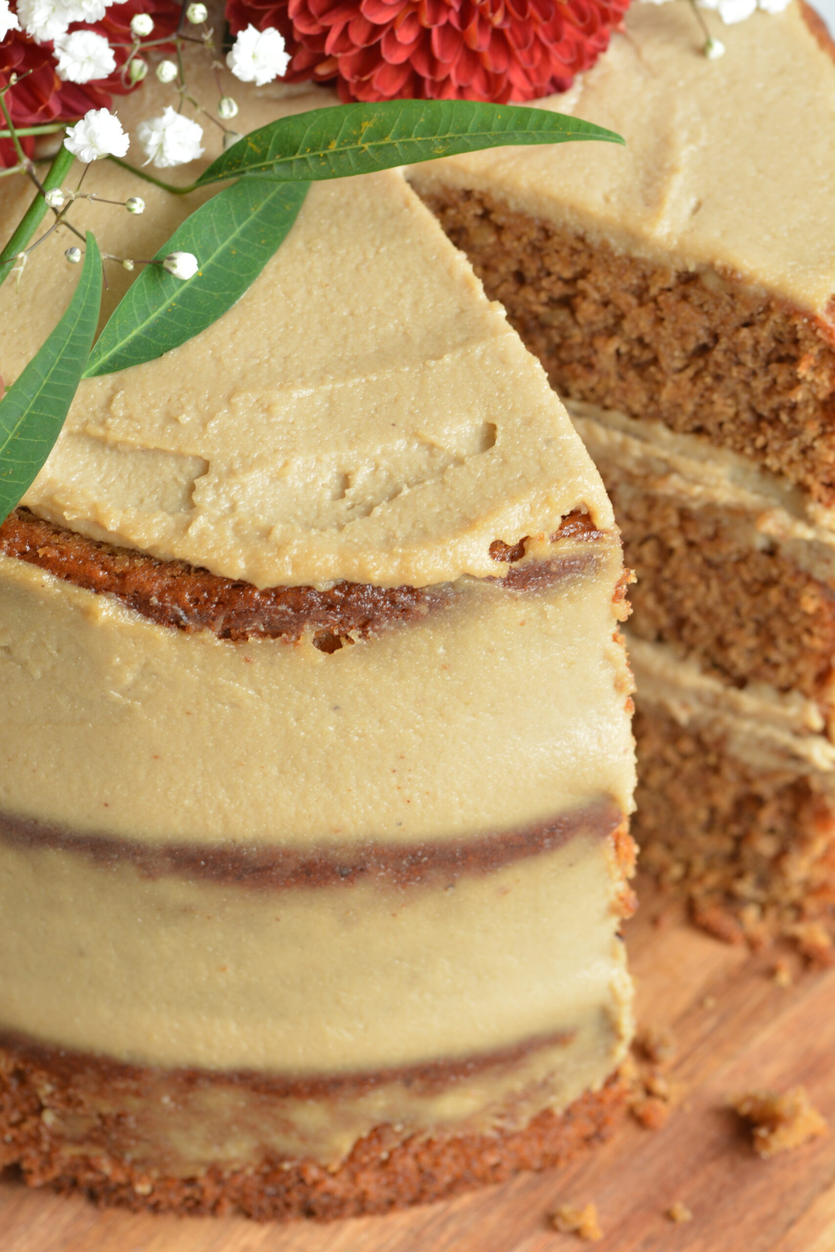 Vegan coffee and walnut cake with coffee cashew cream Berries & Lime